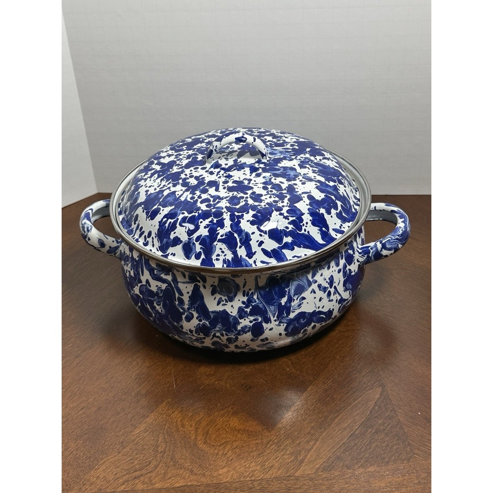 Golden Rabbit Enamelware Dutch Oven Cobalt Blue White Swirl 2.5 Quart NEW